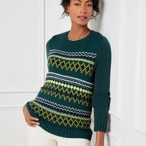 Talbots Petite Diamond Fair Isle Crewneck Sweater Medium